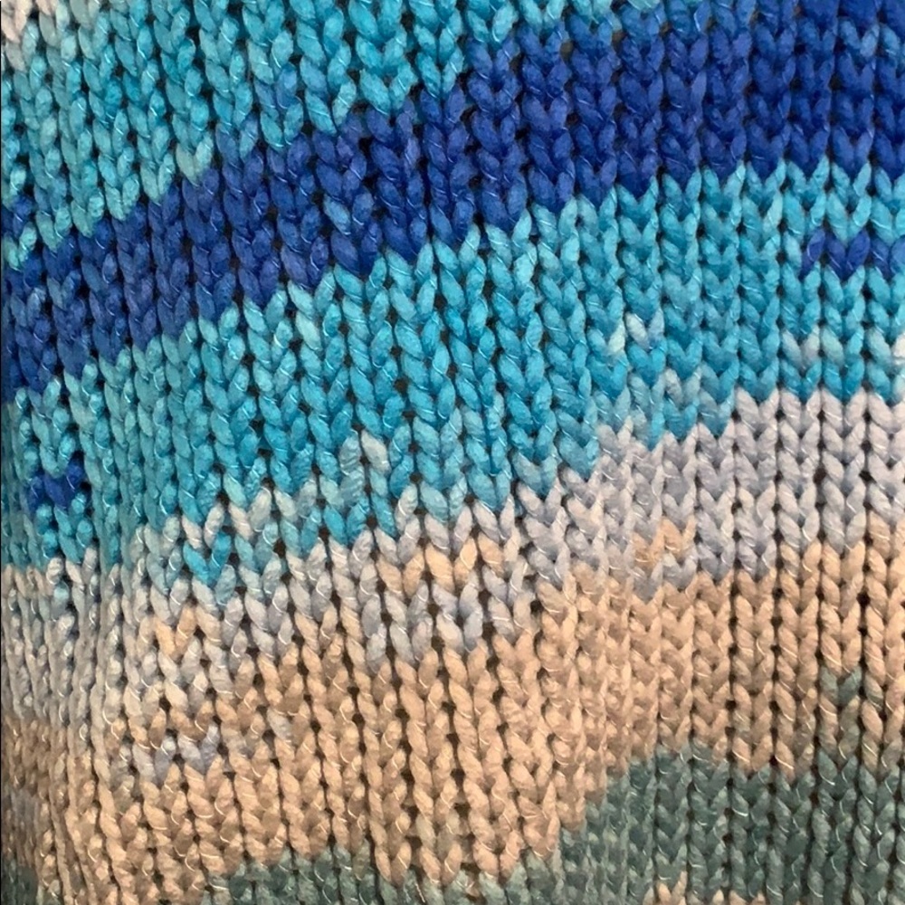 O&O Blue Multicolor Oversized Drop Shoulders Stripe Cable Knit Sweater Top NWT - Picture 11 of 13